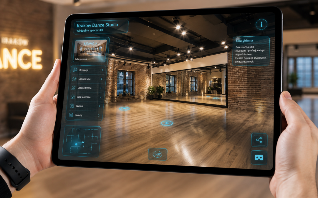 Wirtualny spacer 360° – Projekt: m-team szkoła tańca Kraków | Branża: Edukacja & Uczelnie | Miasto: Kraków | Cel: Prezen